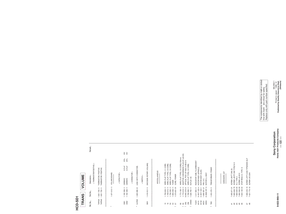 Sony hcd-sd1 service manual HCD-SD1 Trans Volume, Miscellaneous 