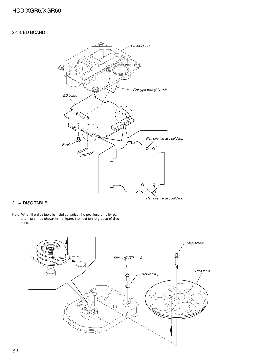 Sony HCD-XGR60 specifications BD Board, Disc Table 