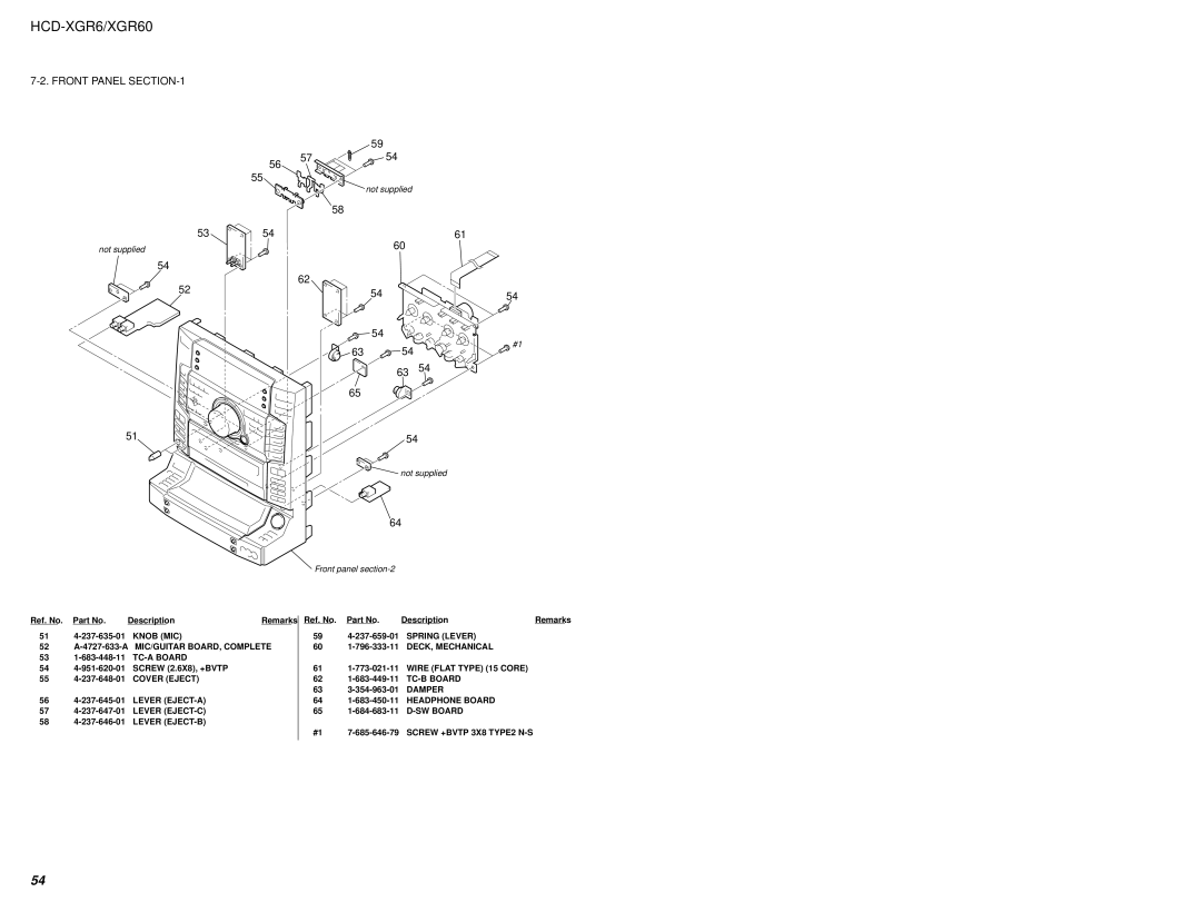 Sony HCD-XGR60 specifications Front Panel, 52 A-4727-633-A MIC/GUITAR BOARD, Complete 