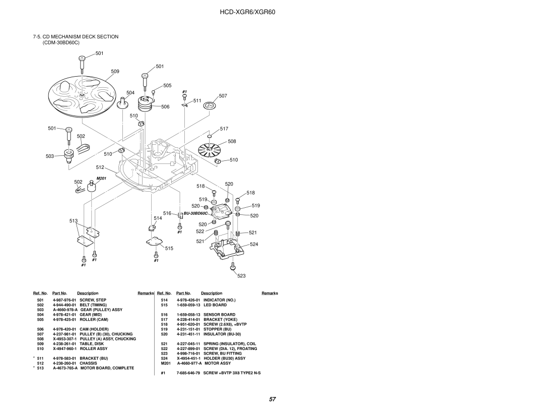 Sony HCD-XGR60 specifications CD Mechanism Deck Section CDM-30BD60C, 514 520 521 515 518 519 524 523 