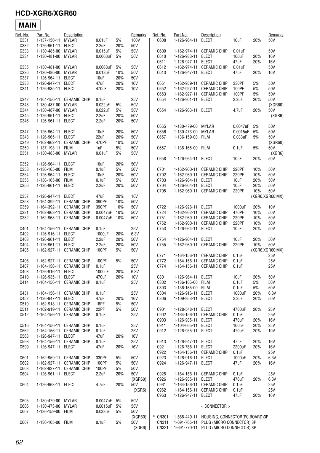 Sony HCD-XGR60 specifications HCD-XGR6/XGR60 Main, Mylar 