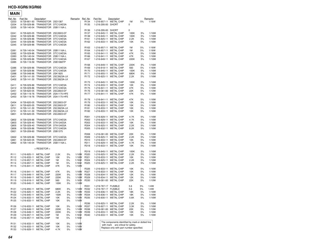 Sony HCD-XGR60 specifications Q333 729-801-93 