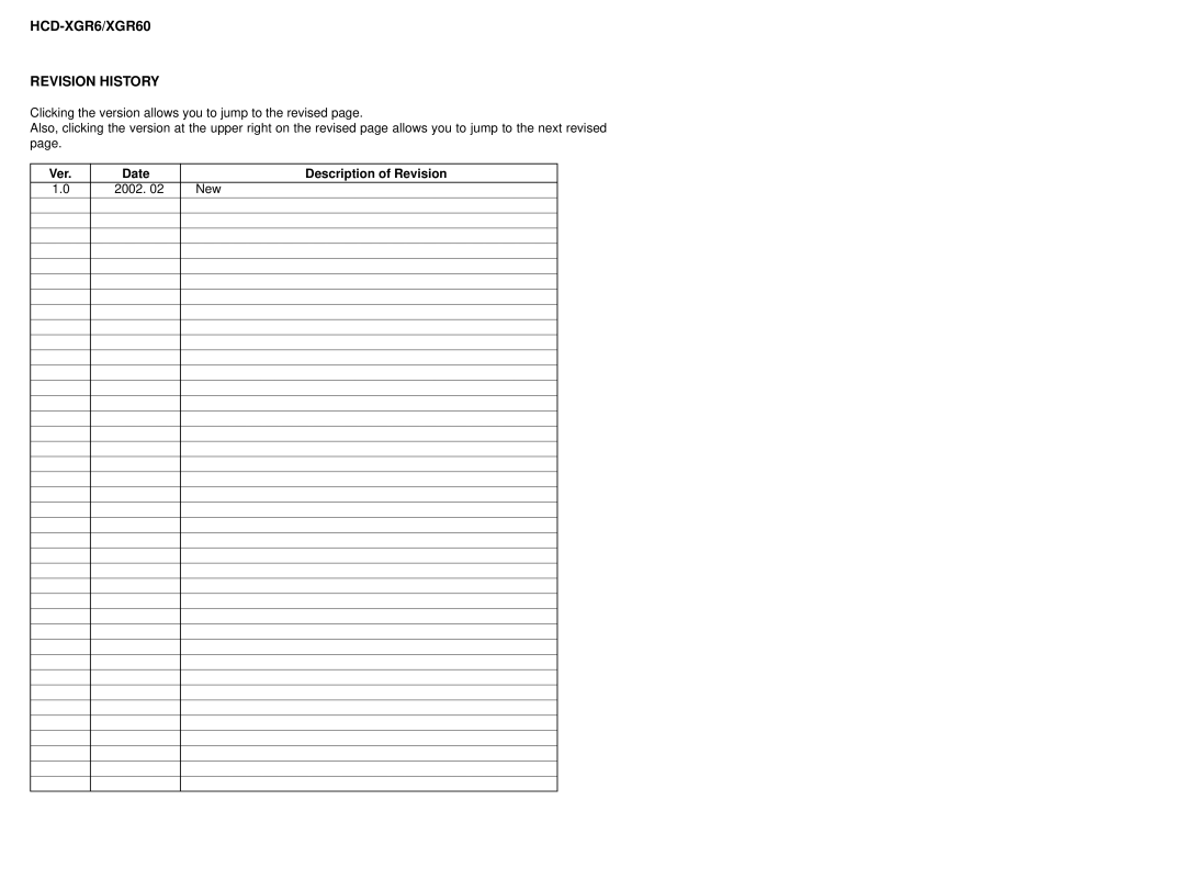 Sony HCD-XGR60 specifications HCD-XGR6/XGR60 Revision History 