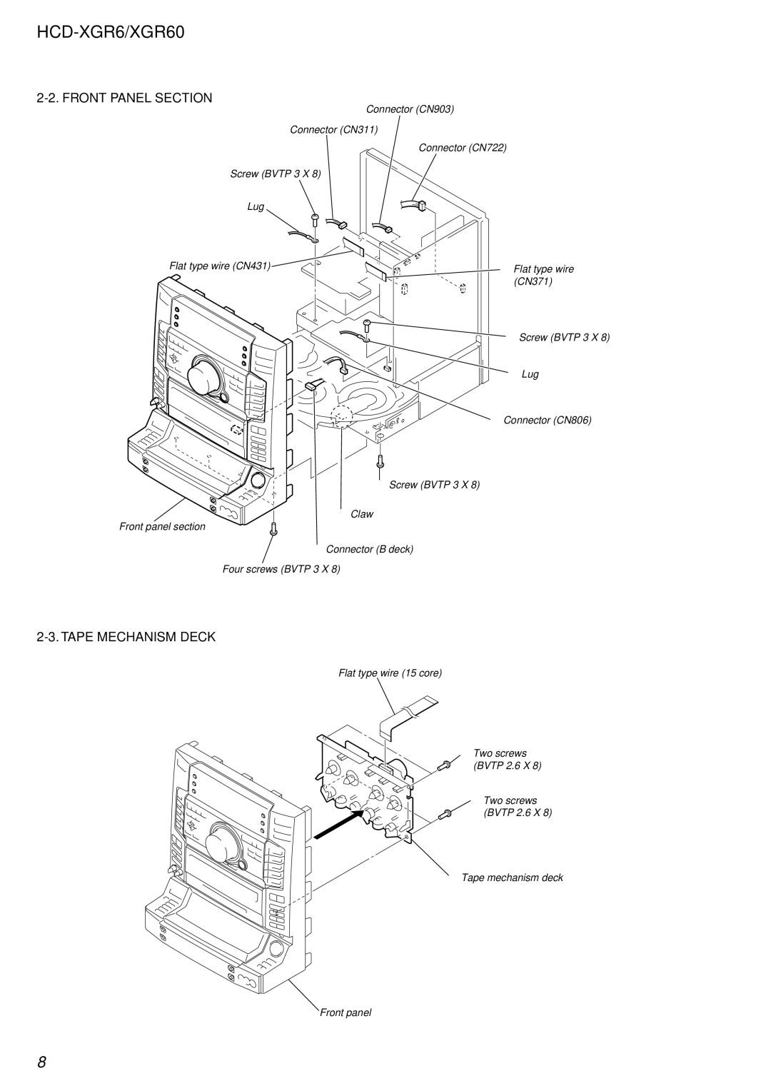 Sony HCD-XGR60 specifications Front Panel Section, Tape Mechanism Deck 