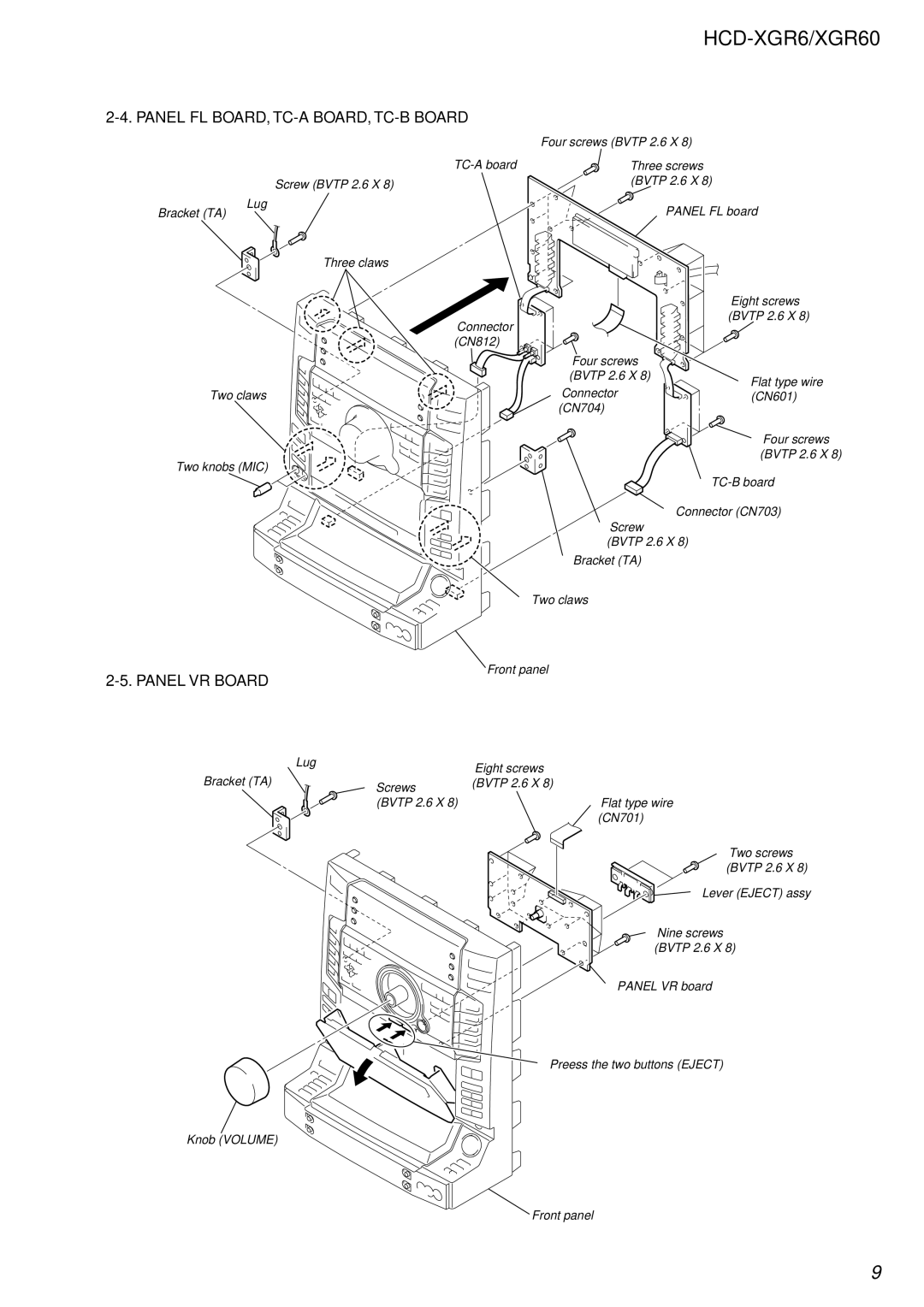 Sony HCD-XGR60 specifications Panel FL BOARD, TC-A BOARD, TC-B Board, Panel VR Board 