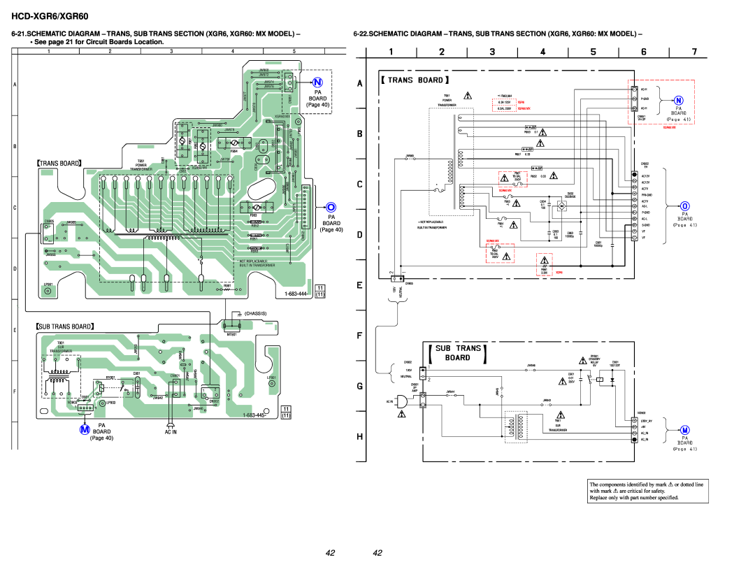 Sony HCD-XGR60 specifications HCD-XGR6/XGR60, See page 21 for Circuit Boards Location, Trans Board 