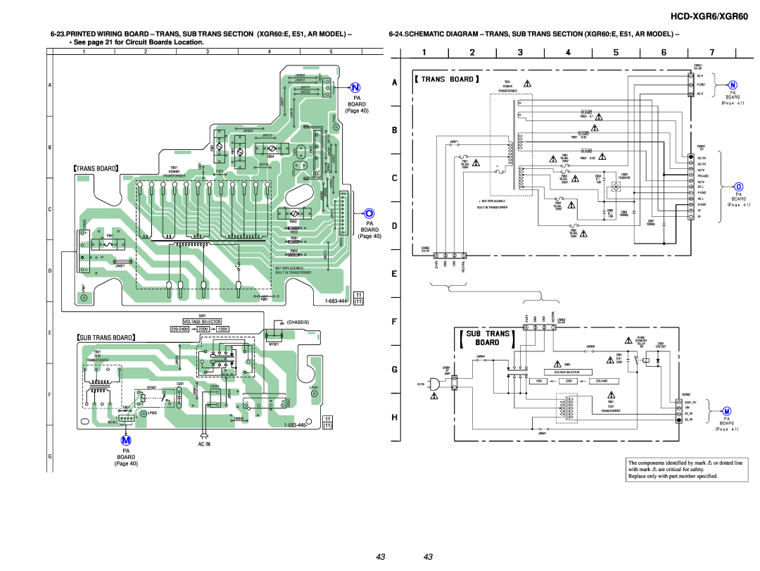 Sony HCD-XGR60 HCD-XGR6/XGR60, See page 21 for Circuit Boards Location, Voltage Selector, Chassis, Ac In, JW984 JW981 