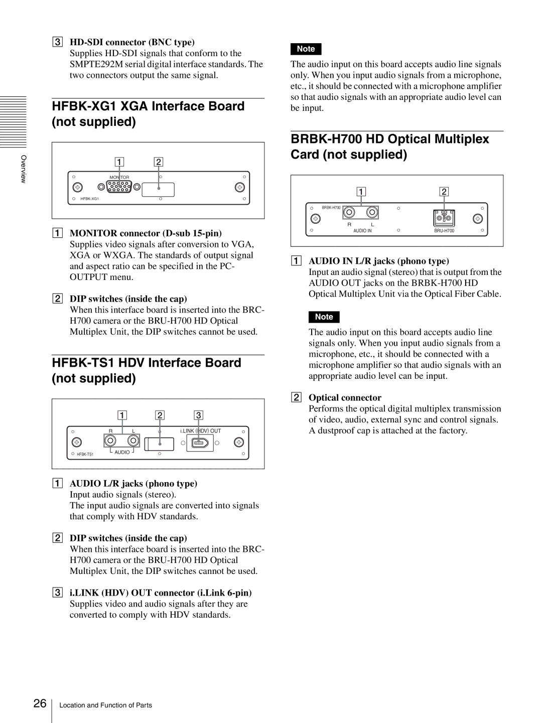 Sony HD 3CCD operating instructions HFBK-XG1 XGA Interface Board not supplied, HFBK-TS1 HDV Interface Board not supplied 