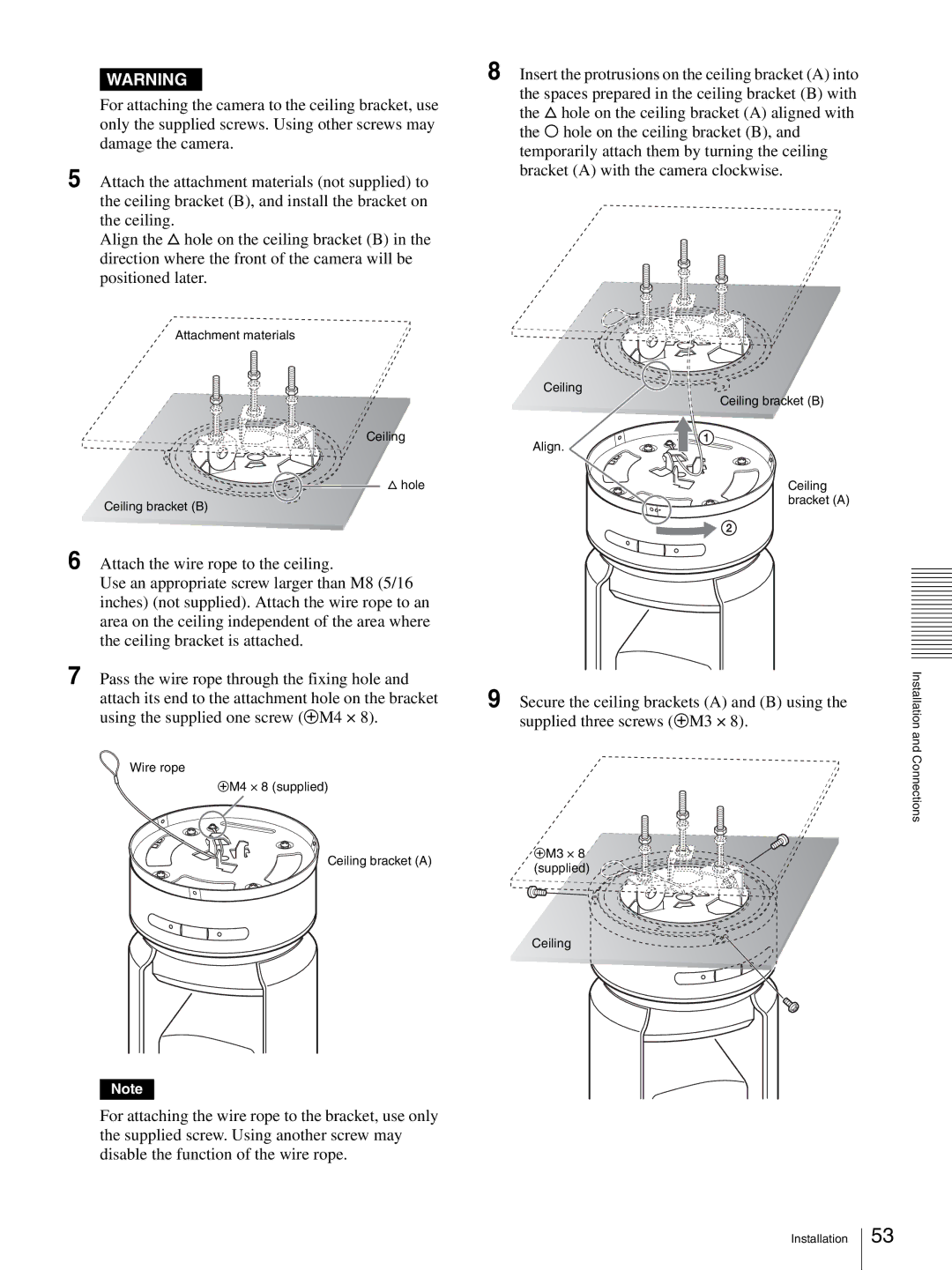 Sony HD 3CCD operating instructions Attachment materials Ceiling Hole Ceiling bracket B 