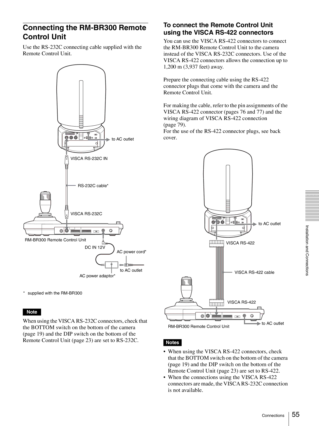 Sony HD 3CCD operating instructions Connecting the RM-BR300 Remote Control Unit 