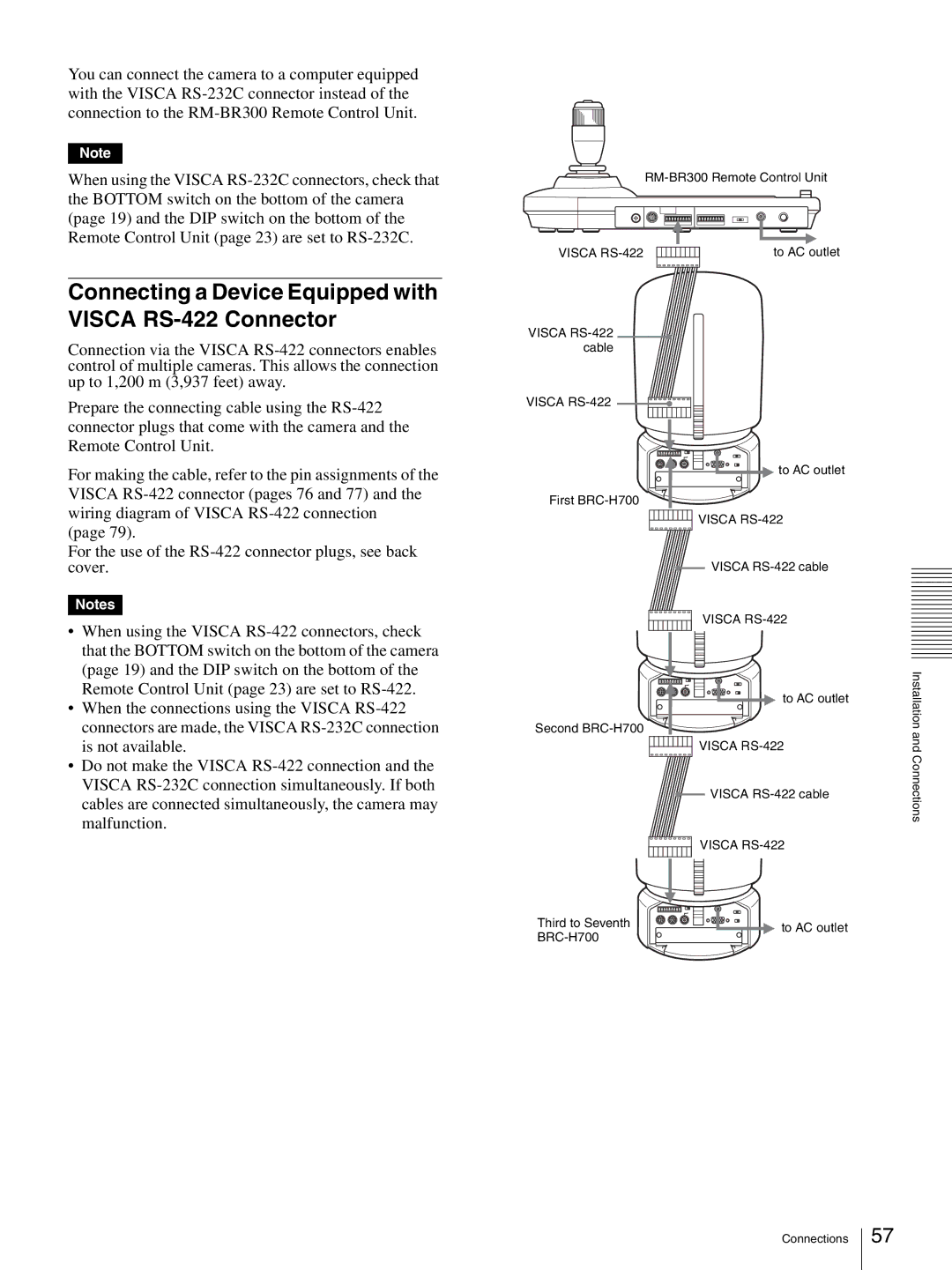 Sony HD 3CCD operating instructions Connecting a Device Equipped with Visca RS-422 Connector 