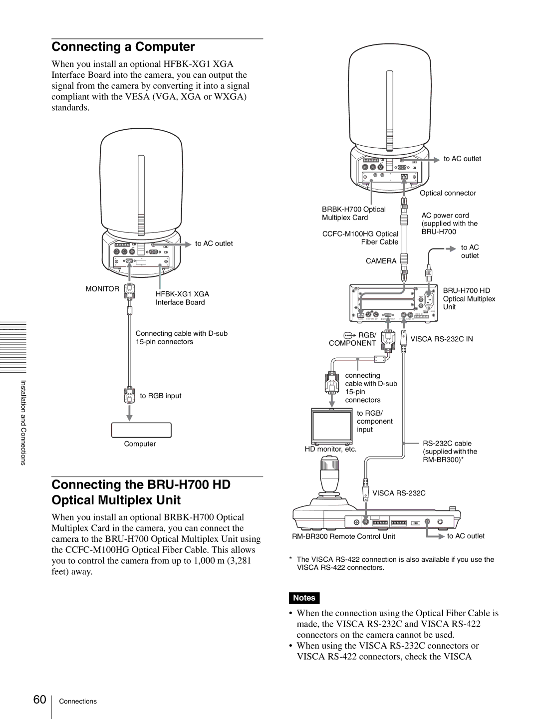 Sony HD 3CCD operating instructions Connecting a Computer, Connecting the BRU-H700 HD Optical Multiplex Unit 