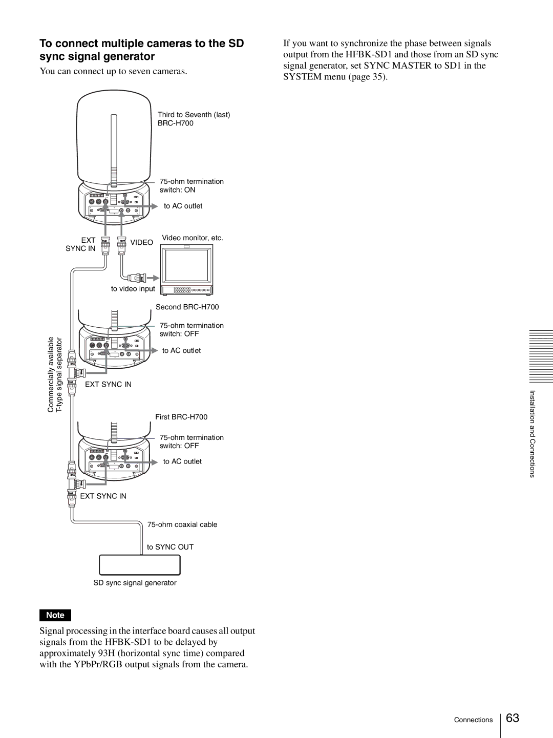 Sony HD 3CCD operating instructions To connect multiple cameras to the SD sync signal generator, Sync 