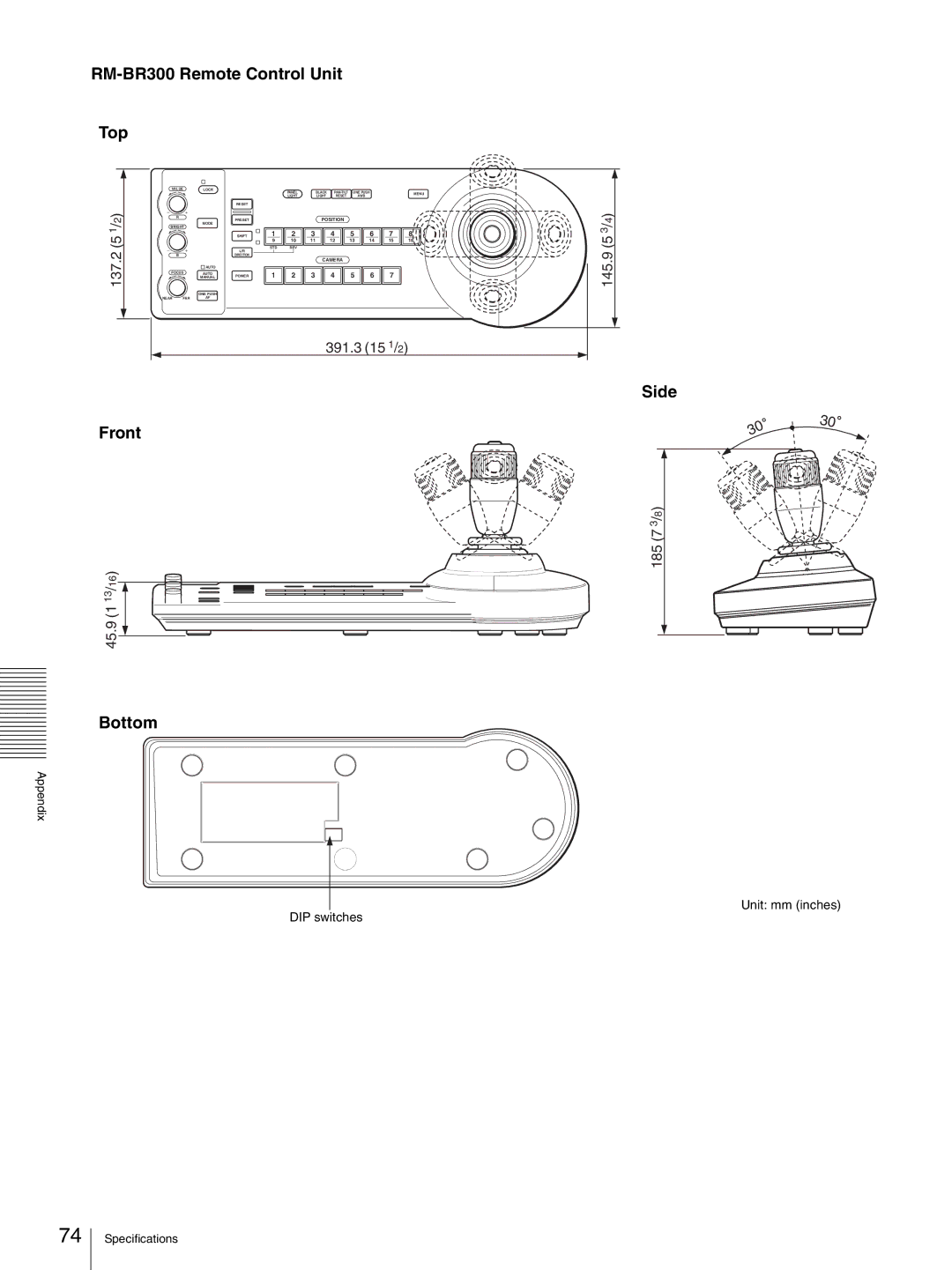 Sony HD 3CCD operating instructions RM-BR300 Remote Control Unit Top, Bottom 