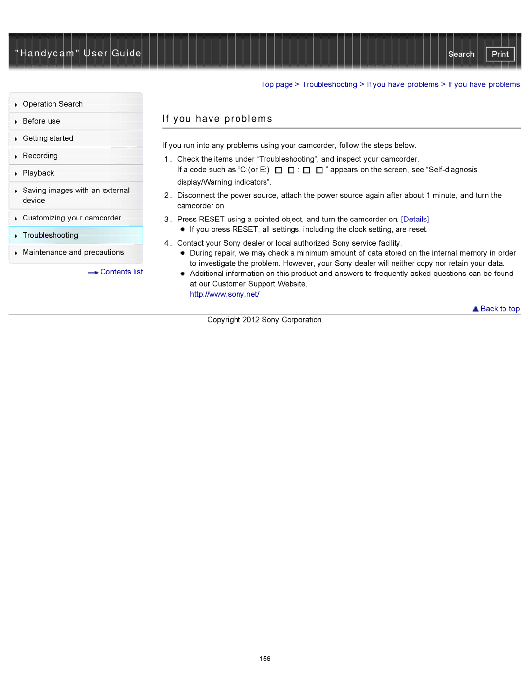 Sony HDR-CX190, PJ200, CX210, CX200 manual If you have problems, Contents list 