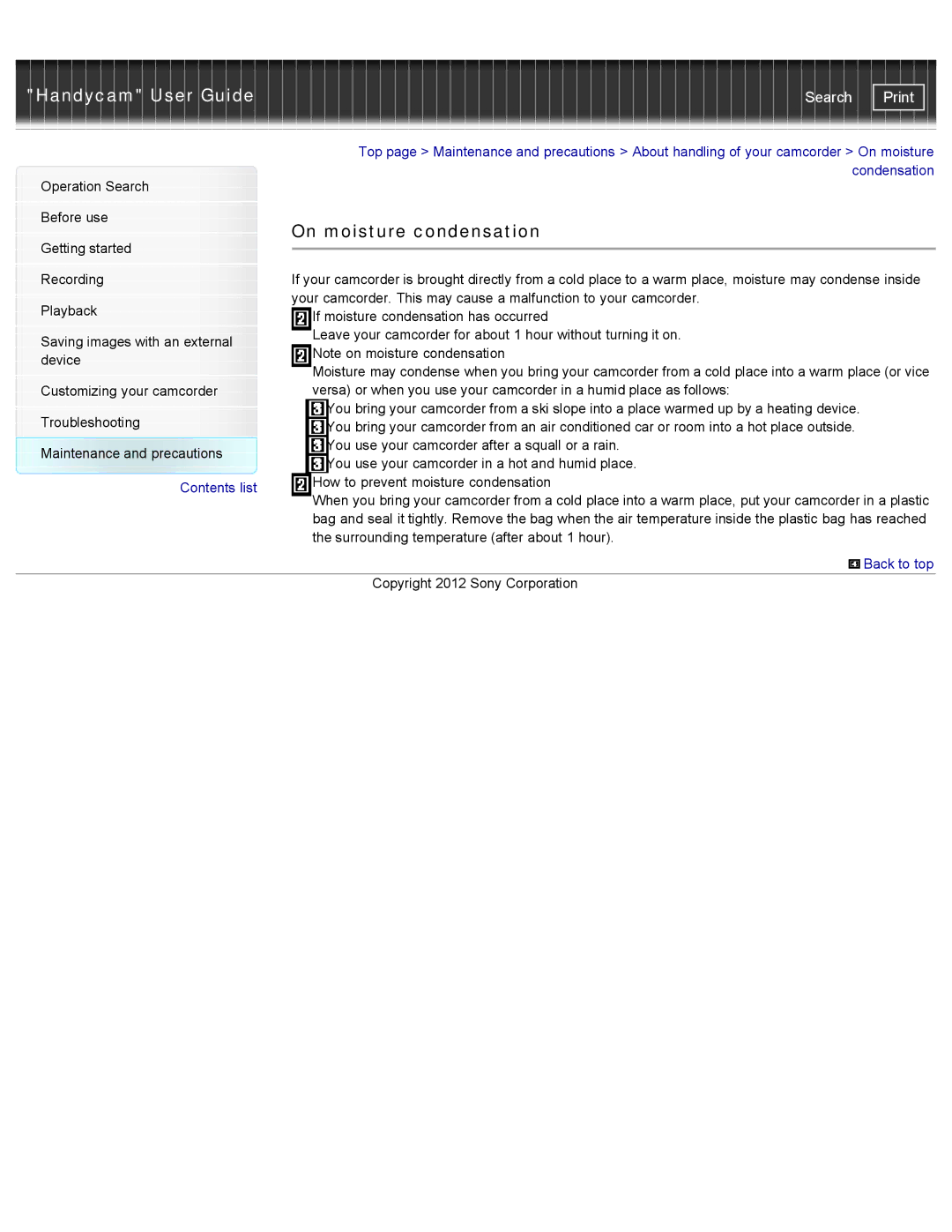 Sony HDR-CX190, PJ200, CX210, CX200 manual On moisture condensation, Condensation 