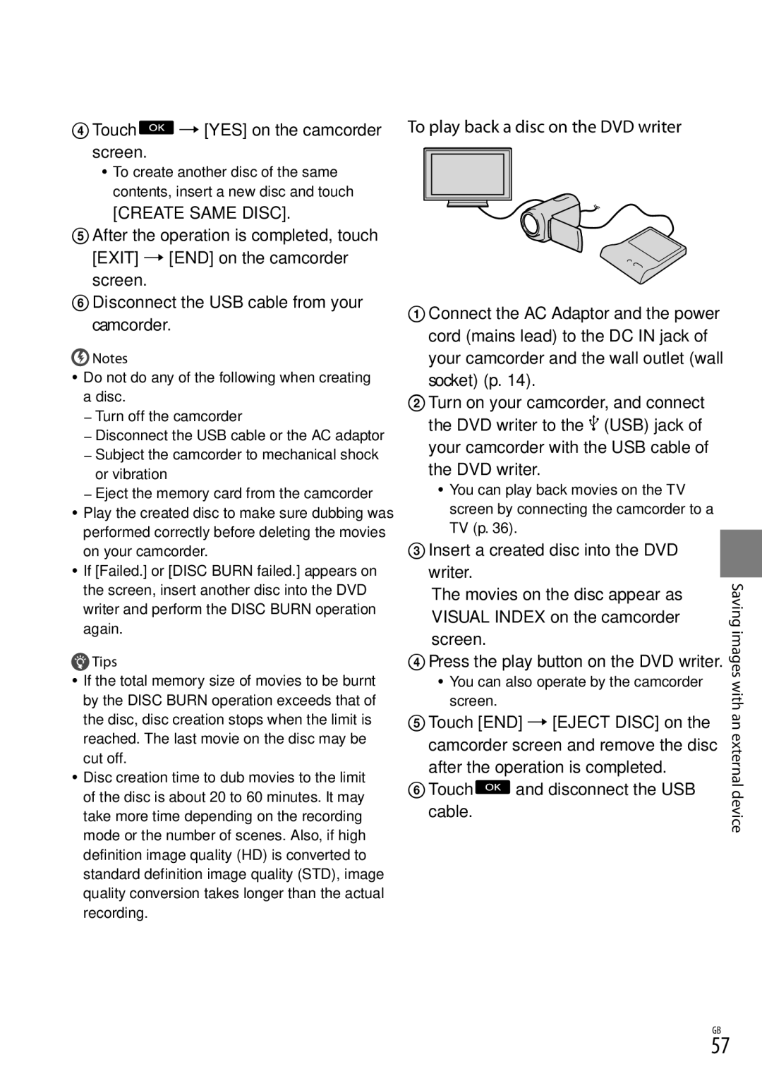 Sony HDR-CX350V, HD-RCX300, HDR-CX370, HDR-XR350 manual To play back a disc on the DVD writer 