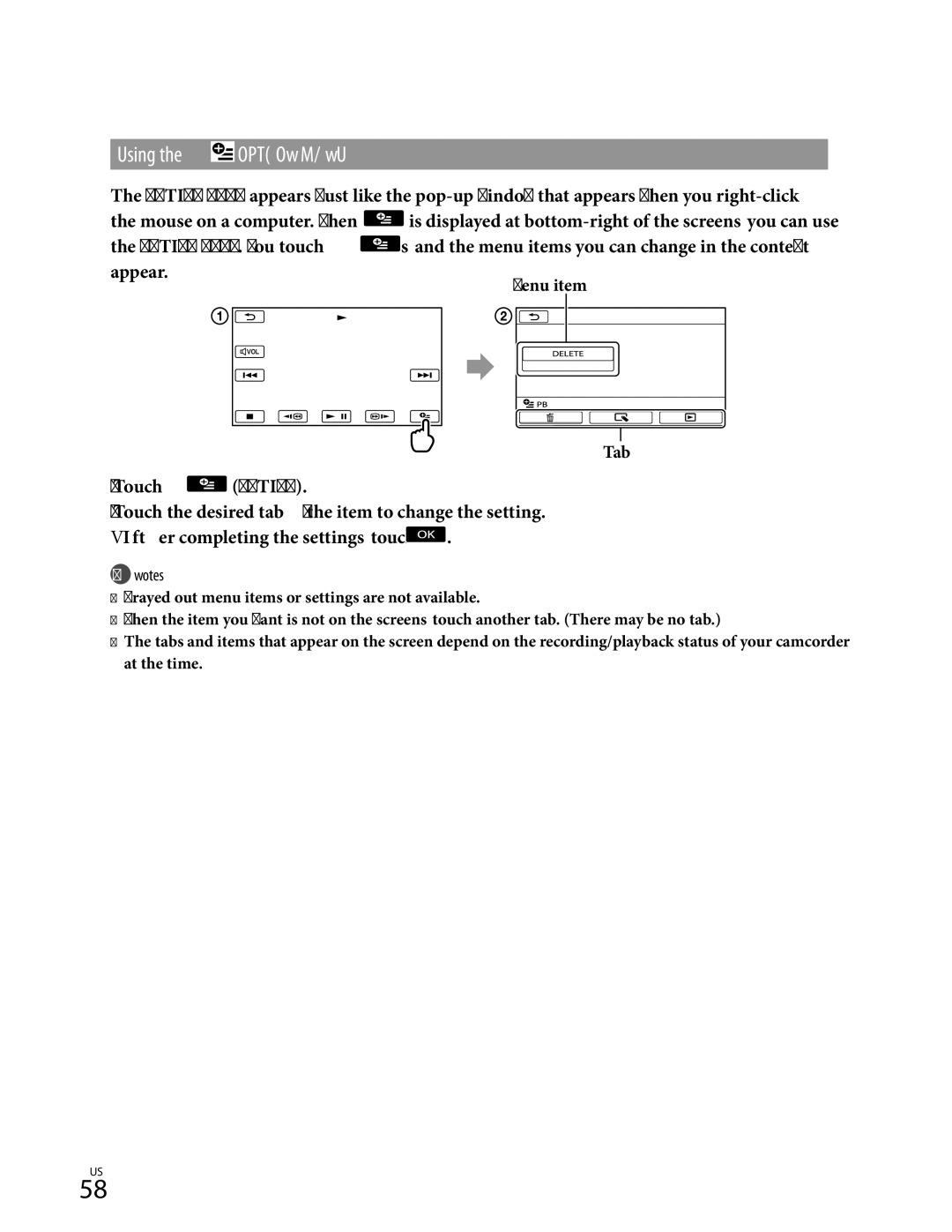 Sony HDR-CX370, HDR-CX350V, HD-RCX300, HDR-XR350 manual Using the Option Menu 