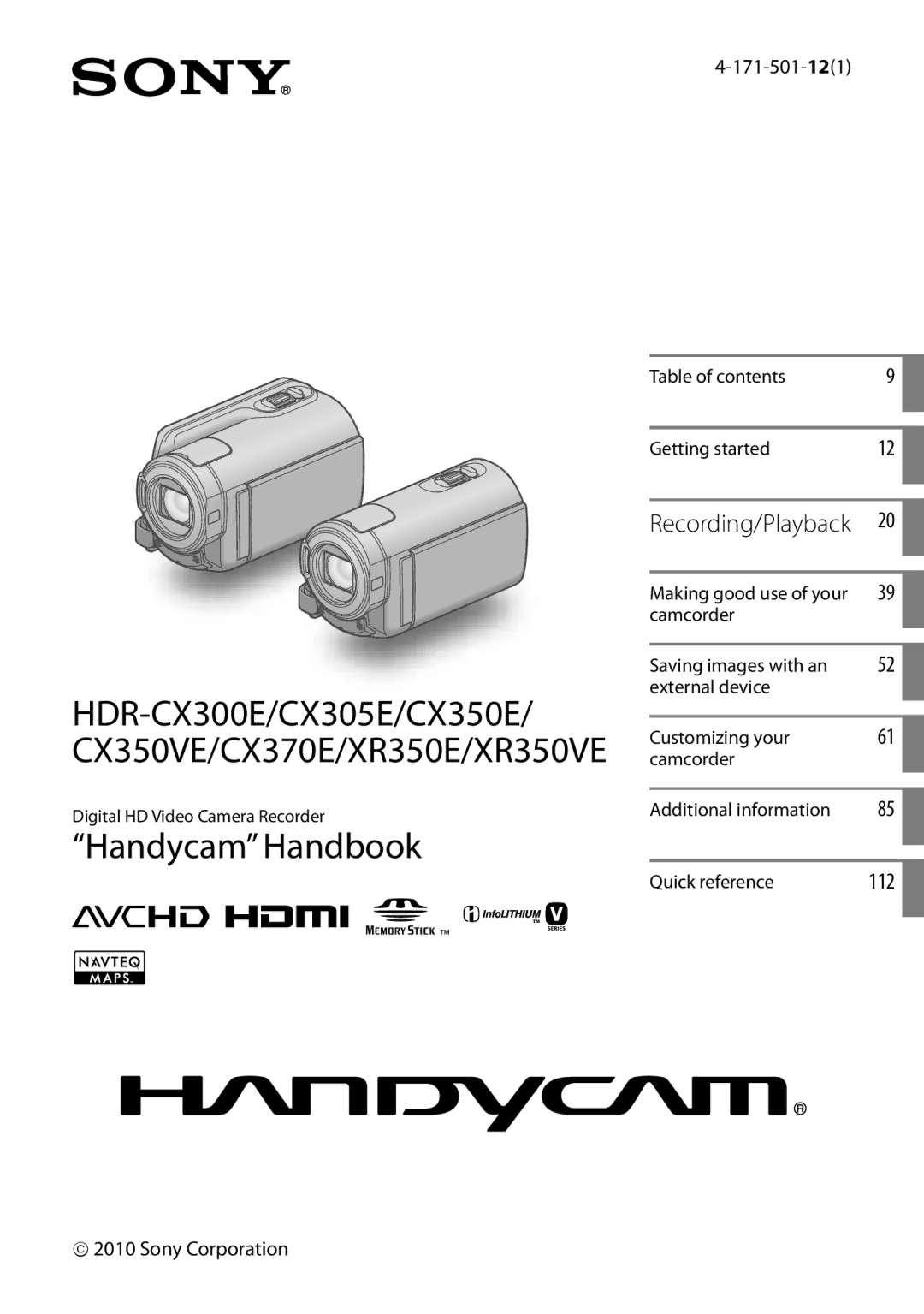 Sony HDR-XR350, HDR-CX350V Handycam Handbook, HDR-CX300E/CX305E/CX350E/ CX350VE/CX370E/XR350E/XR350VE, Recording/Playback 