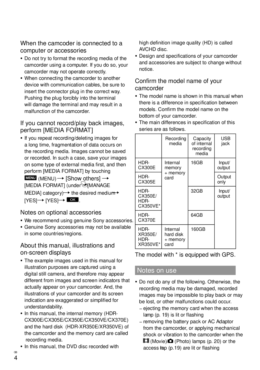 Sony HDR-CX350 manual When the camcoder is connected to a computer or accessories, Confirm the model name of your camcorder 