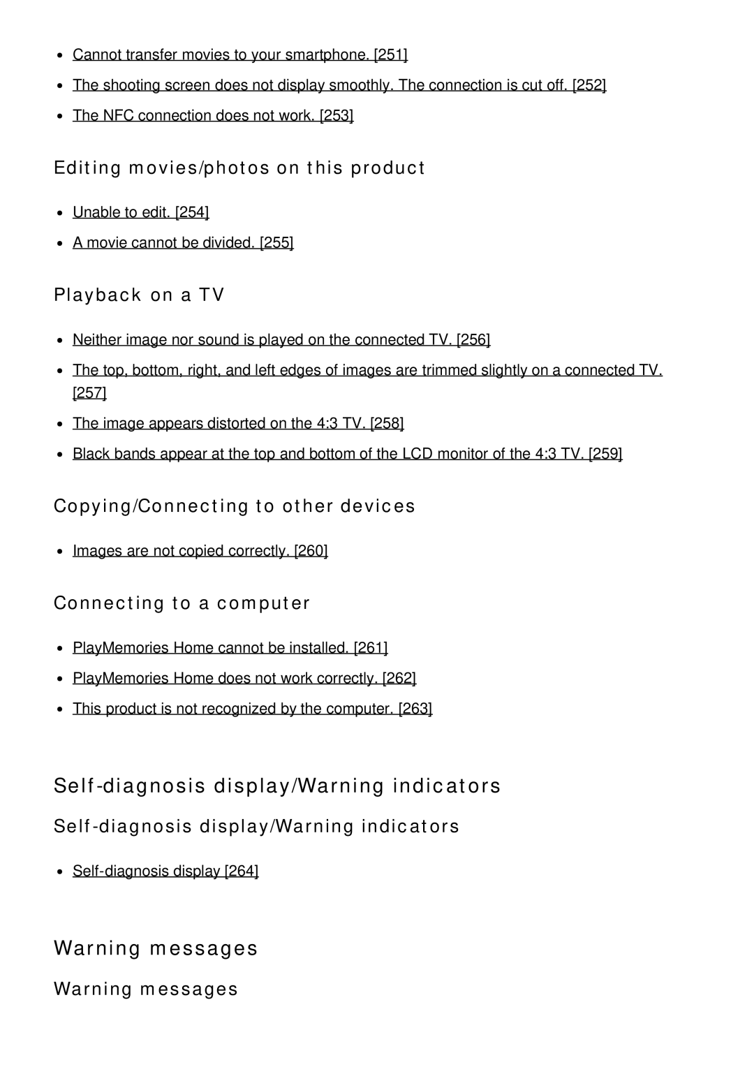 Sony HDR-CX900E, FDR-AX100E manual Self-diagnosis display/Warning indicators 