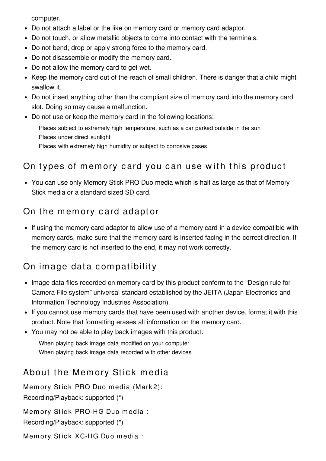 Sony HDR-CX900E, FDR-AX100E manual On types of memory card you can use with this product, On the memory card adaptor 