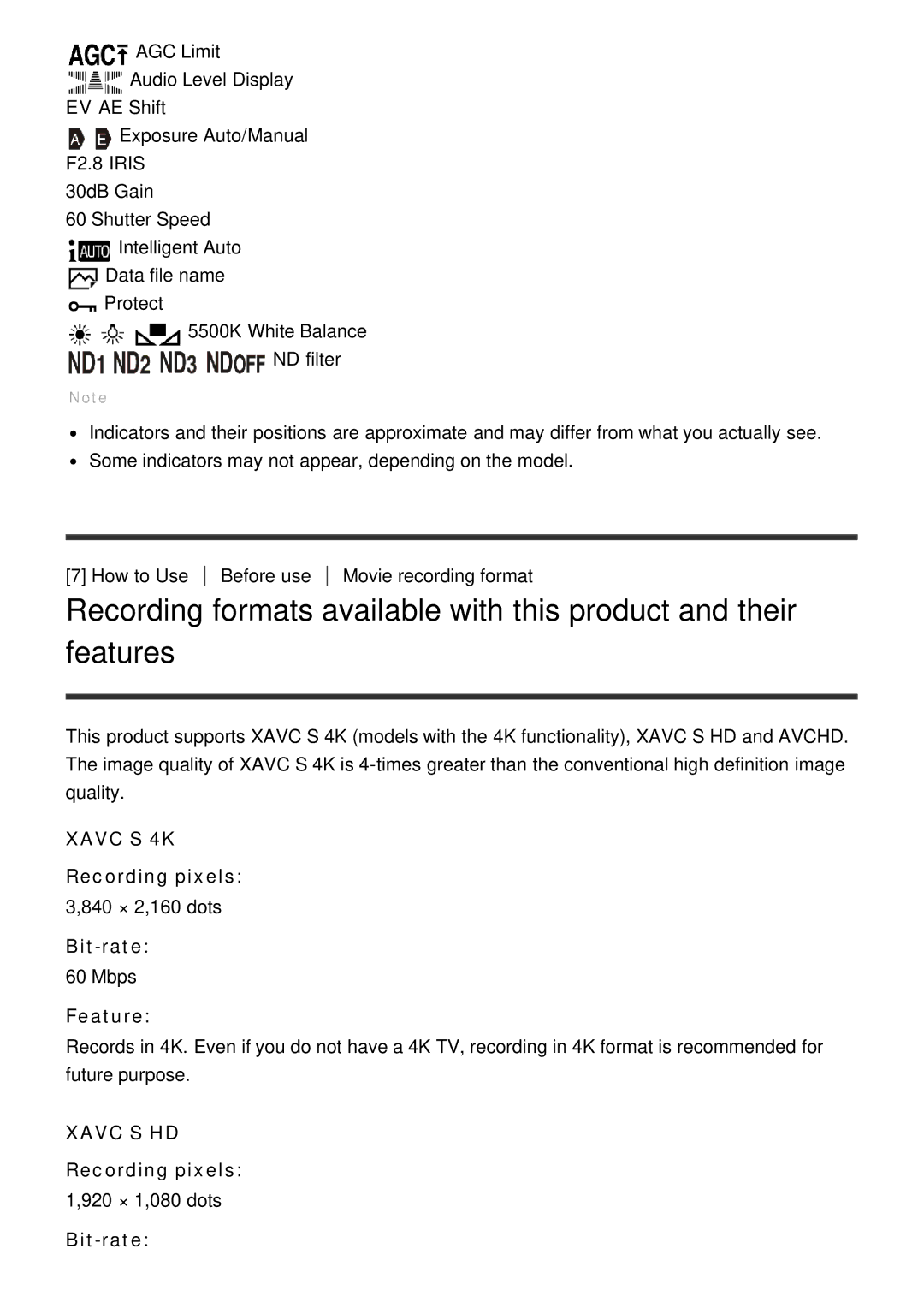 Sony HDR-CX900E, FDR-AX100E manual Recording pixels, Bit-rate, Feature 