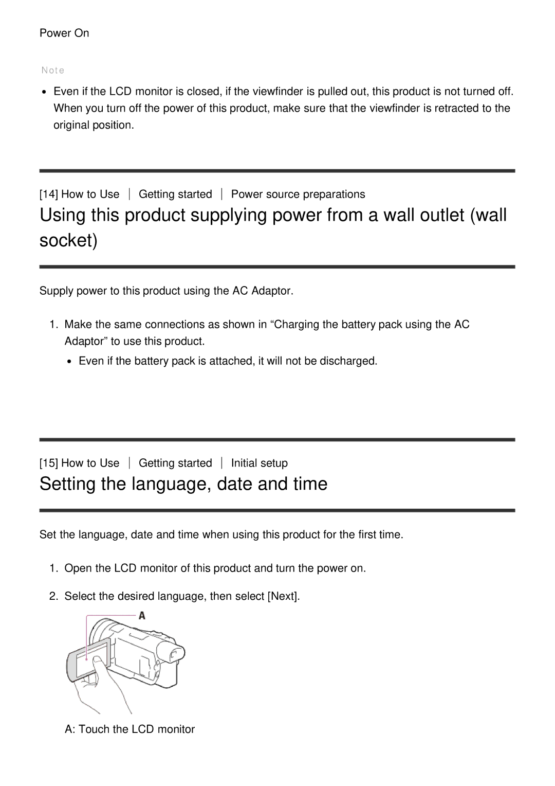 Sony HDR-CX900E, FDR-AX100E manual Setting the language, date and time 