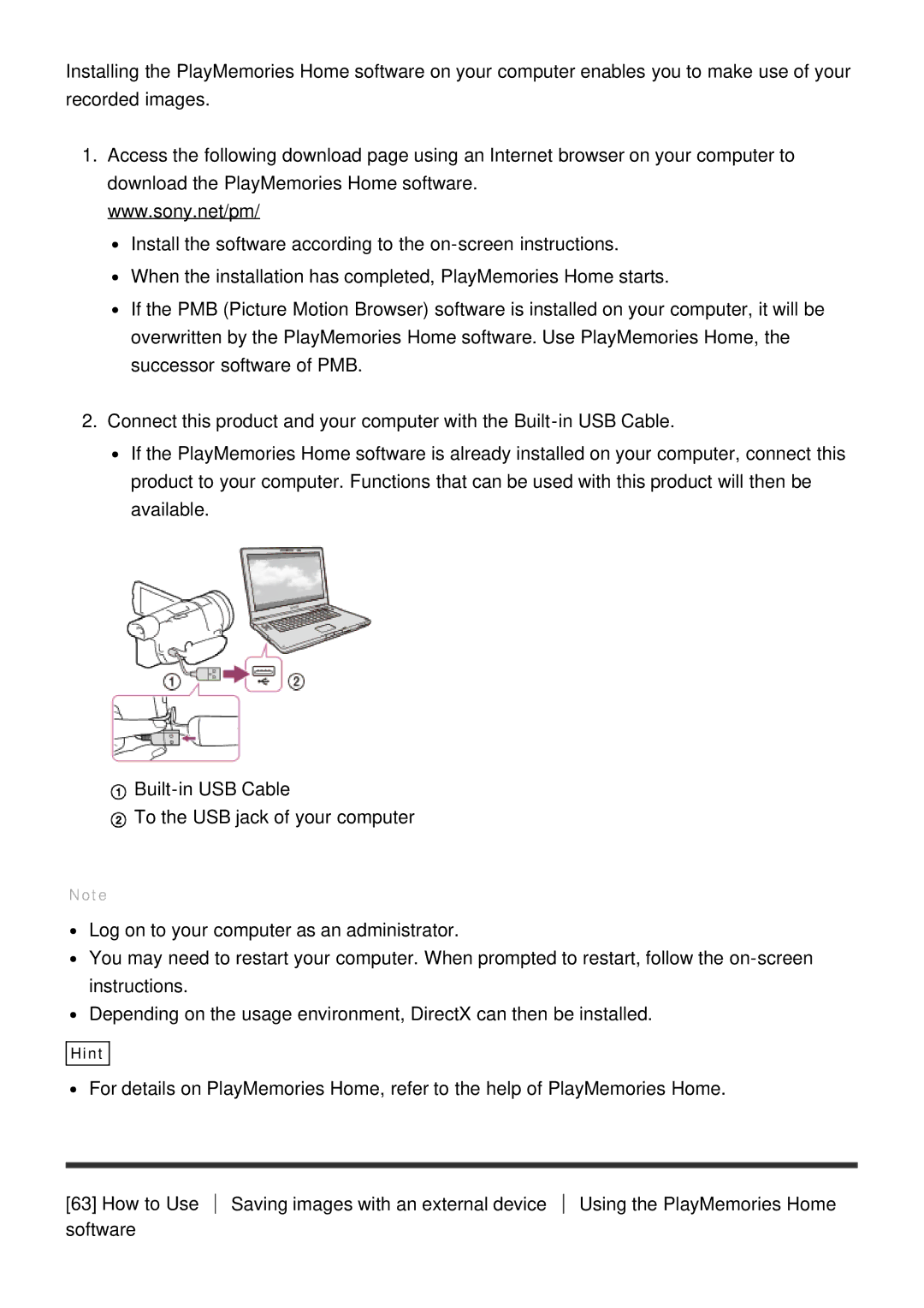 Sony HDR-CX900E, FDR-AX100E manual Hint 