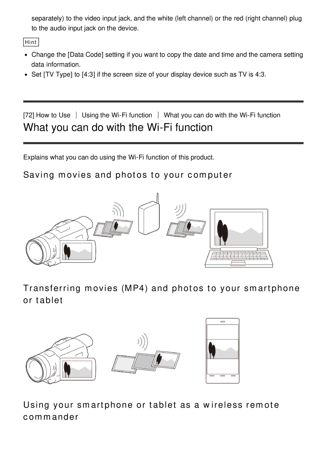 Sony HDR-CX900E, FDR-AX100E manual What you can do with the Wi-Fi function 