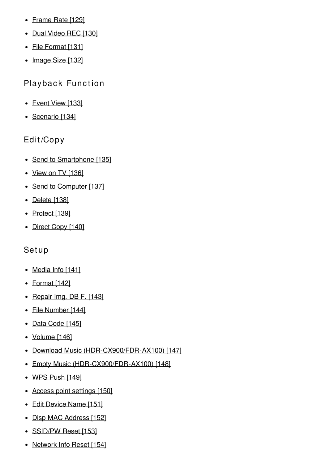 Sony HDR-CX900E, FDR-AX100E manual Playback Function, Edit/Copy, Setup 