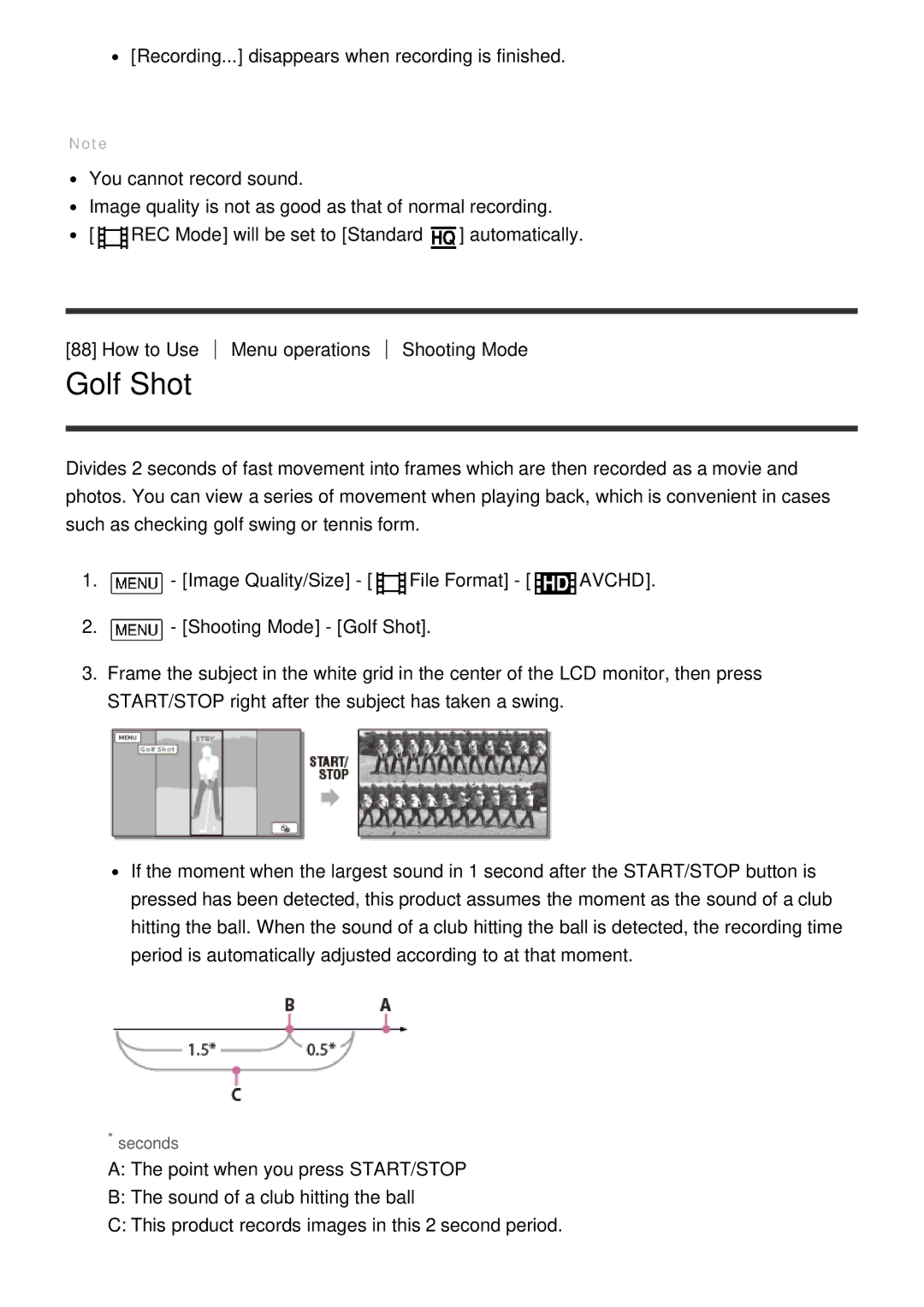 Sony HDR-CX900E, FDR-AX100E manual Golf Shot 