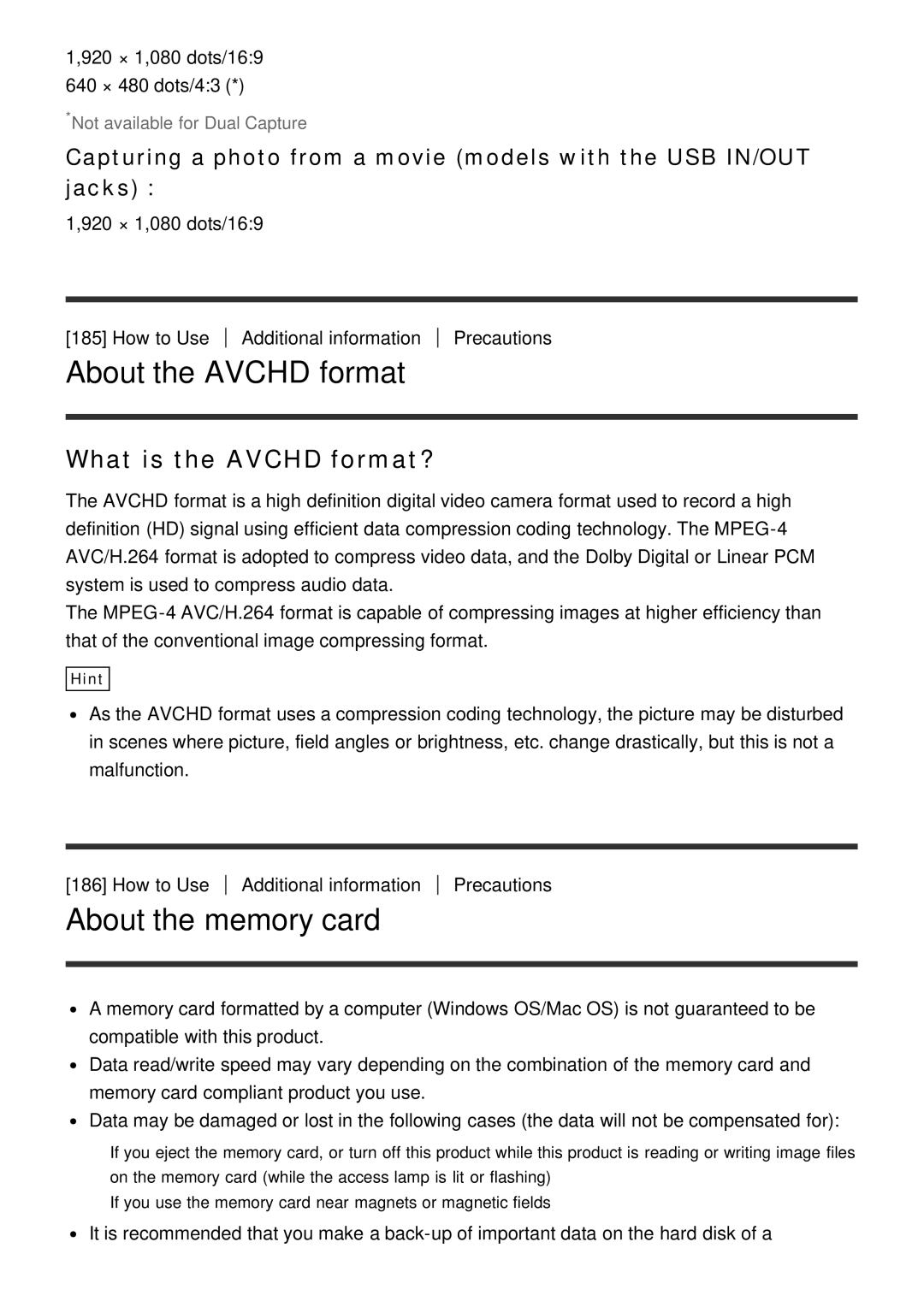 Sony HDR-CX900E, FDR-AX100E manual About the AVCHD format, About the memory card, What is the AVCHD format? 