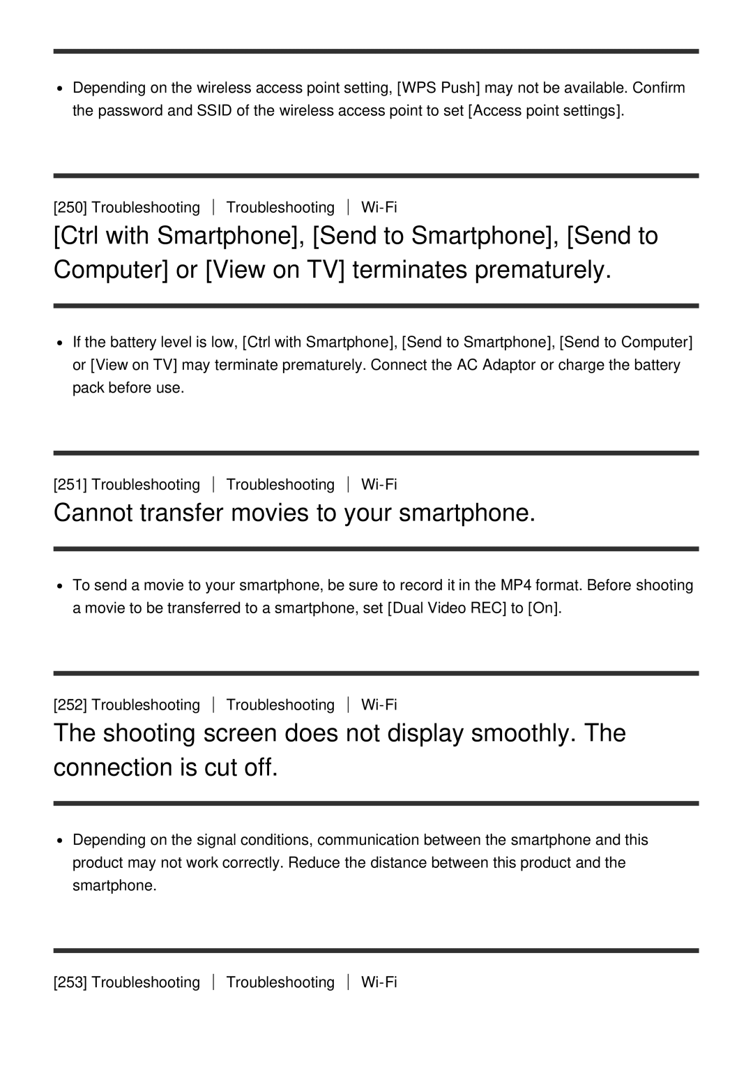 Sony HDR-CX900E, FDR-AX100E manual Cannot transfer movies to your smartphone 