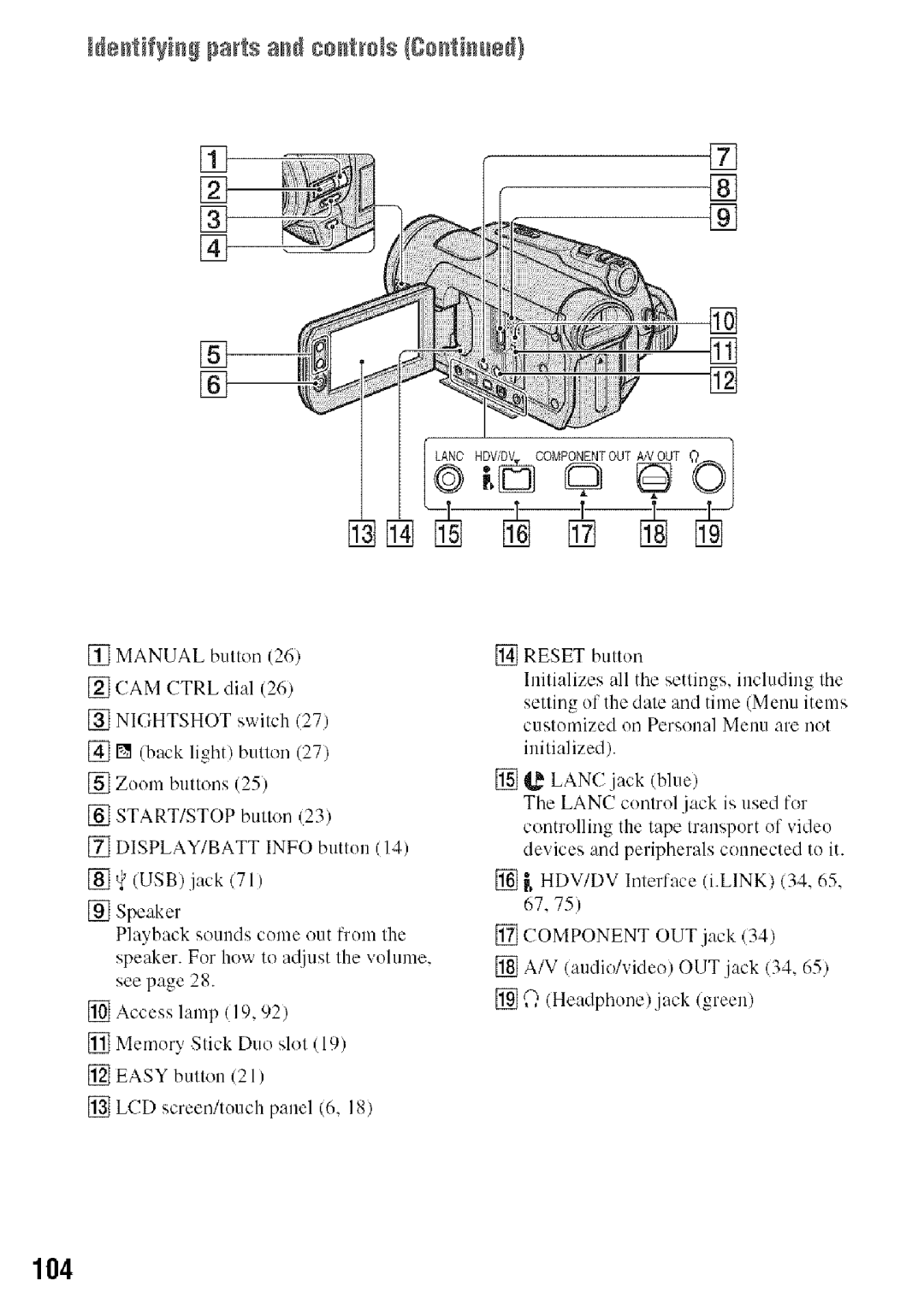 Sony HDR-HC9 manual 104, ÷tifyiS pats a cotms Co,timber 