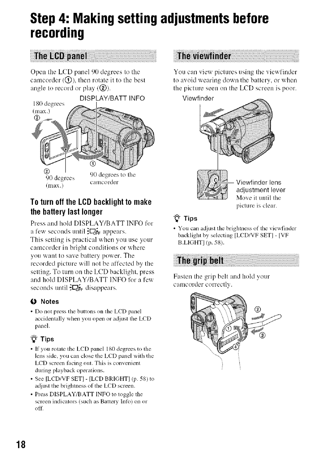 Sony HDR-HC9 manual Making setting adjustmentsbefore recording, To turn off the LCD backlight to make, Battery last longer 