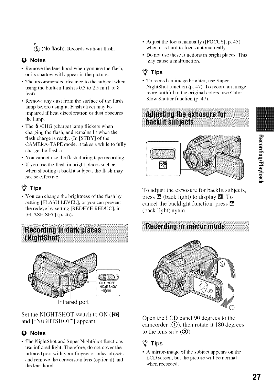 Sony HDR-HC9 manual Infrared port, Set the Nightshot switch to on Nightshot appear 