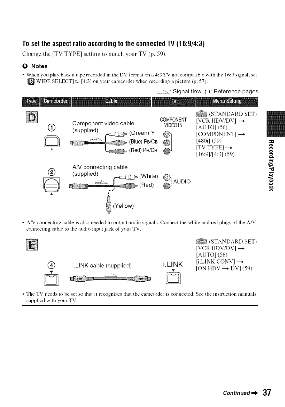 Sony HDR-HC9 manual To setthe aspect ratio accordingto the connectedTV169/43 