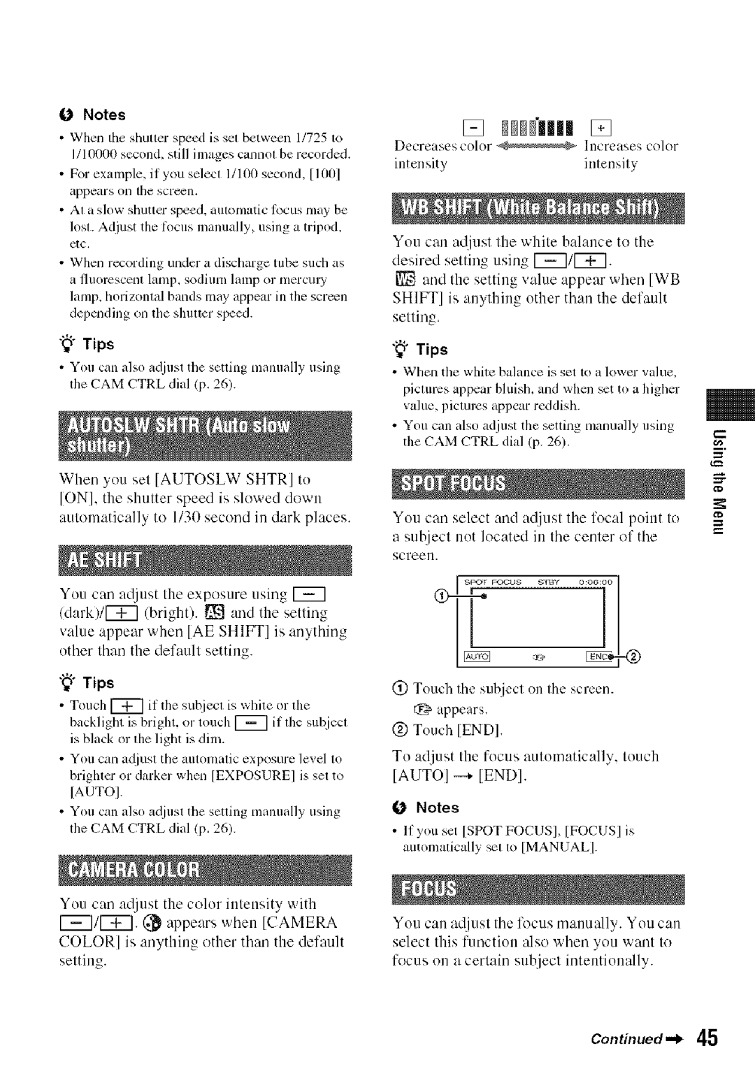 Sony HDR-HC9 manual When recording under a discharge tube such as, Touch If tile subjecl is white or tile, Color 