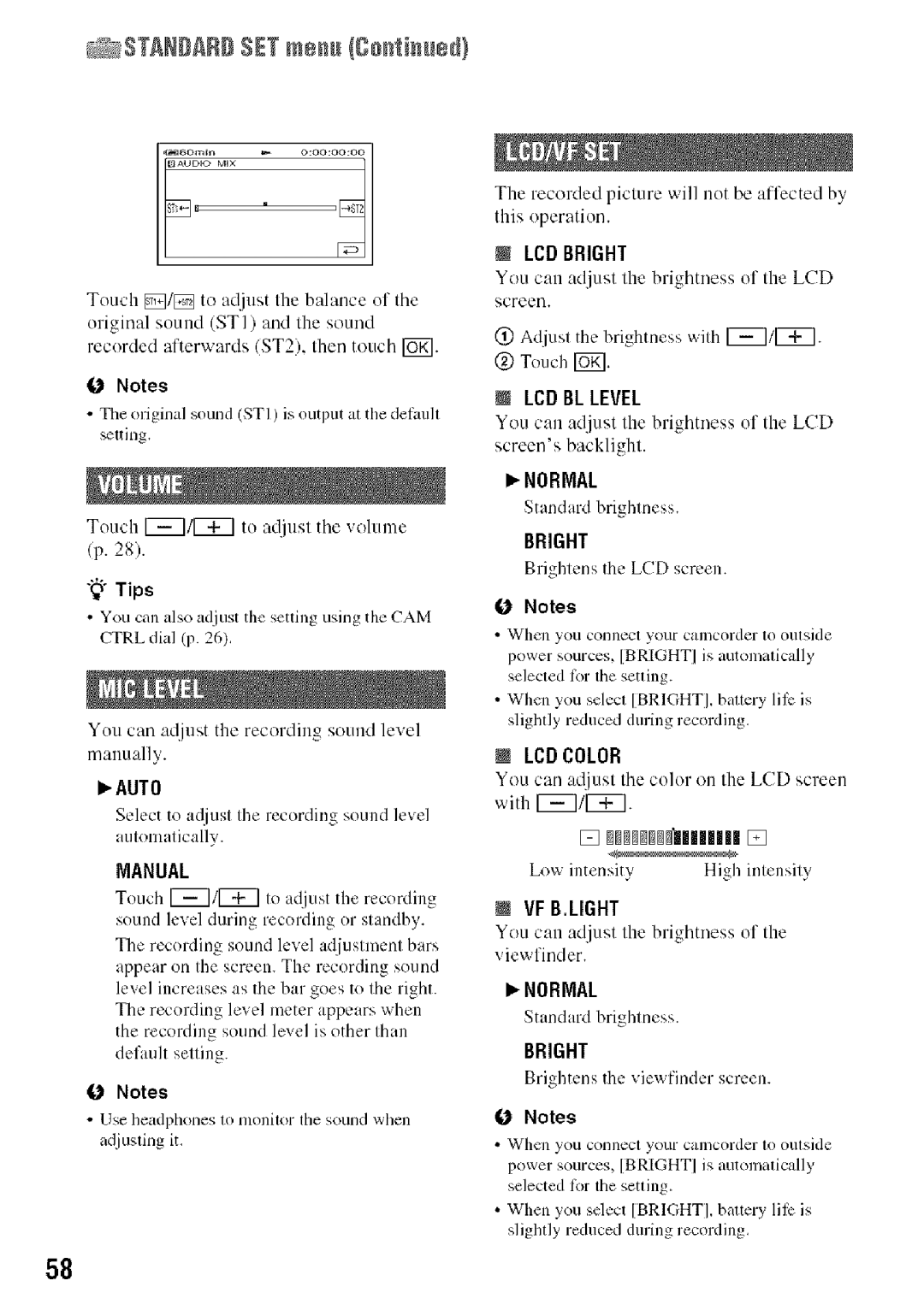 Sony HDR-HC9 manual Standard SETme/goiue 