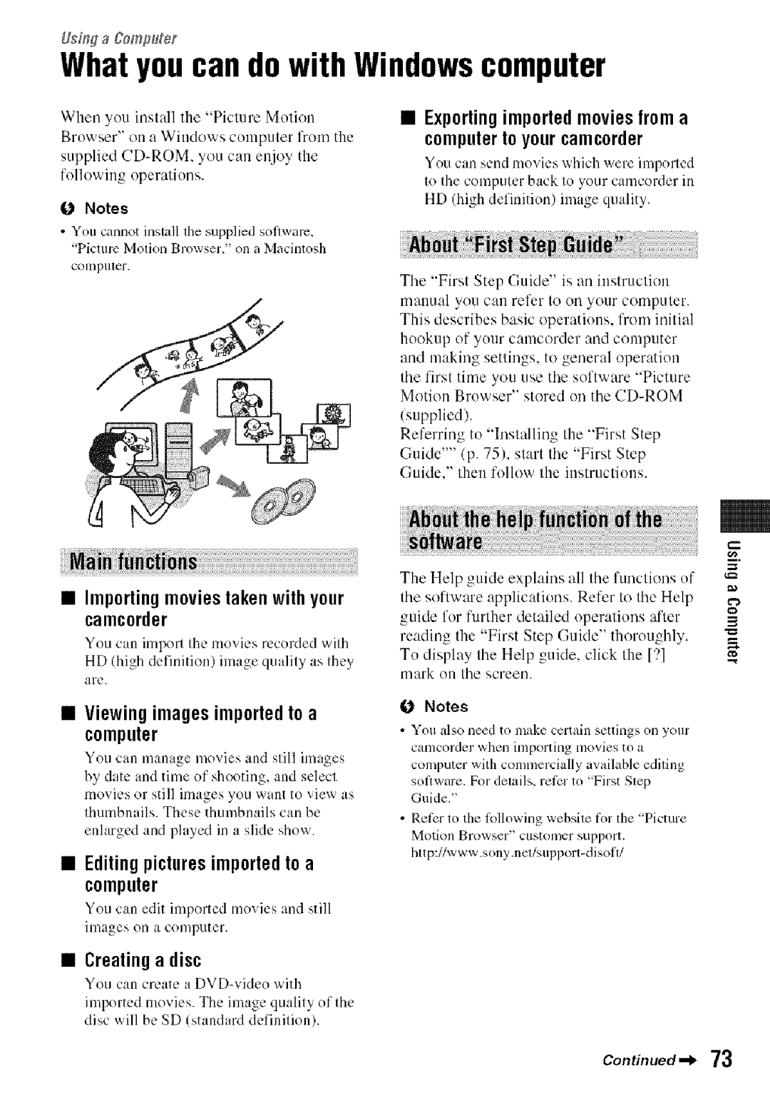 Sony HDR-HC9 manual What you can do with Windowscomputer, Computertoyourcamcorder, Viewingimagesimportedto a computer 