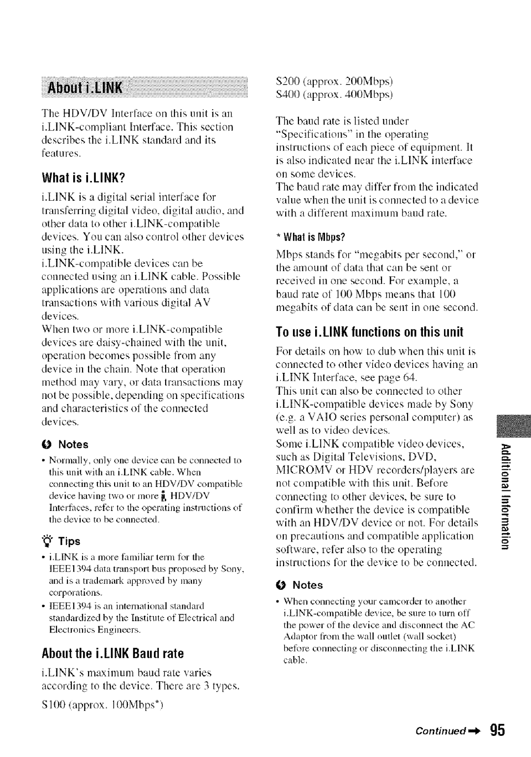 Sony HDR-HC9 manual What is i.LINK?, To use i.LINK functionson this unit, About the i.LINK Baud rate, Whatis Nhps? 