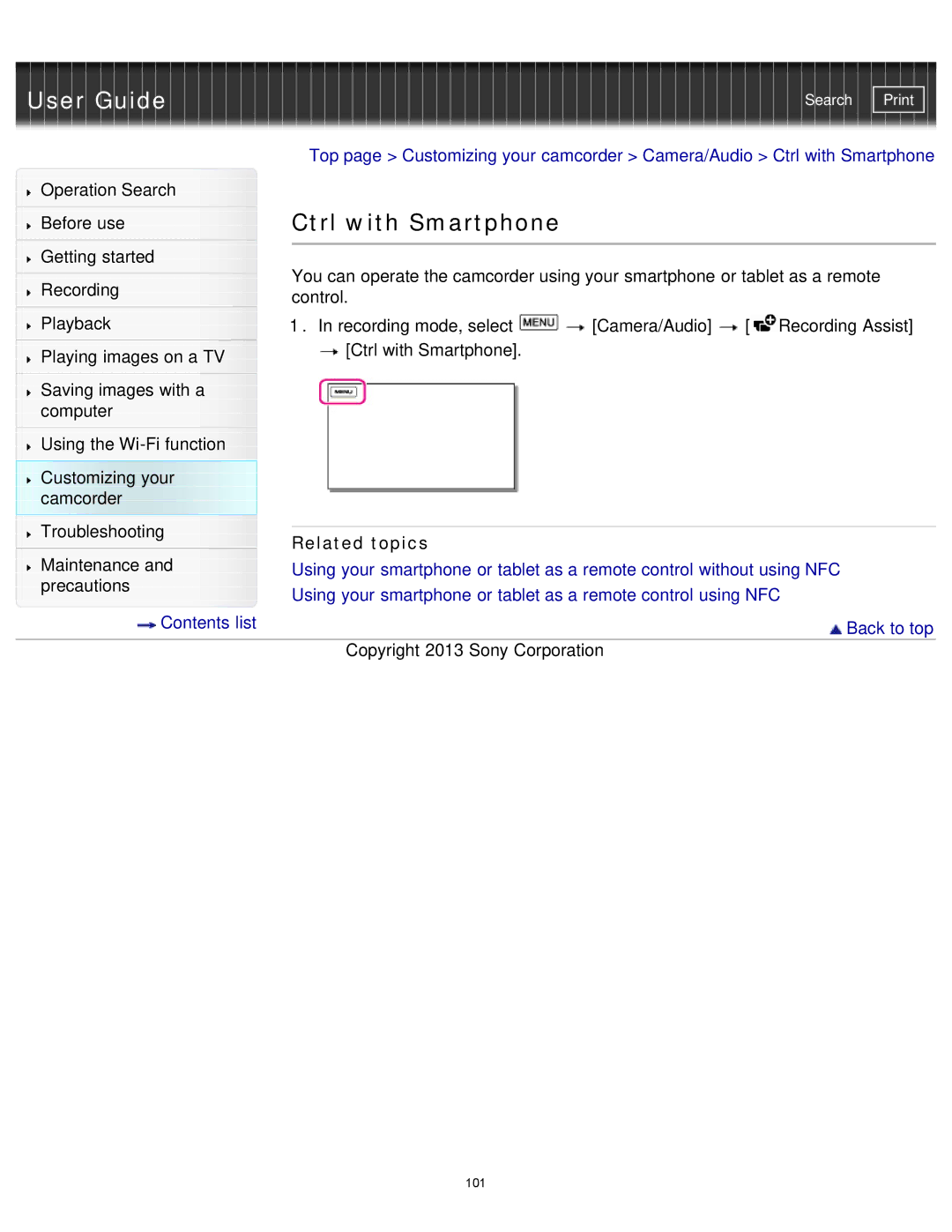 Sony HDR-MV1 manual Ctrl with Smartphone 