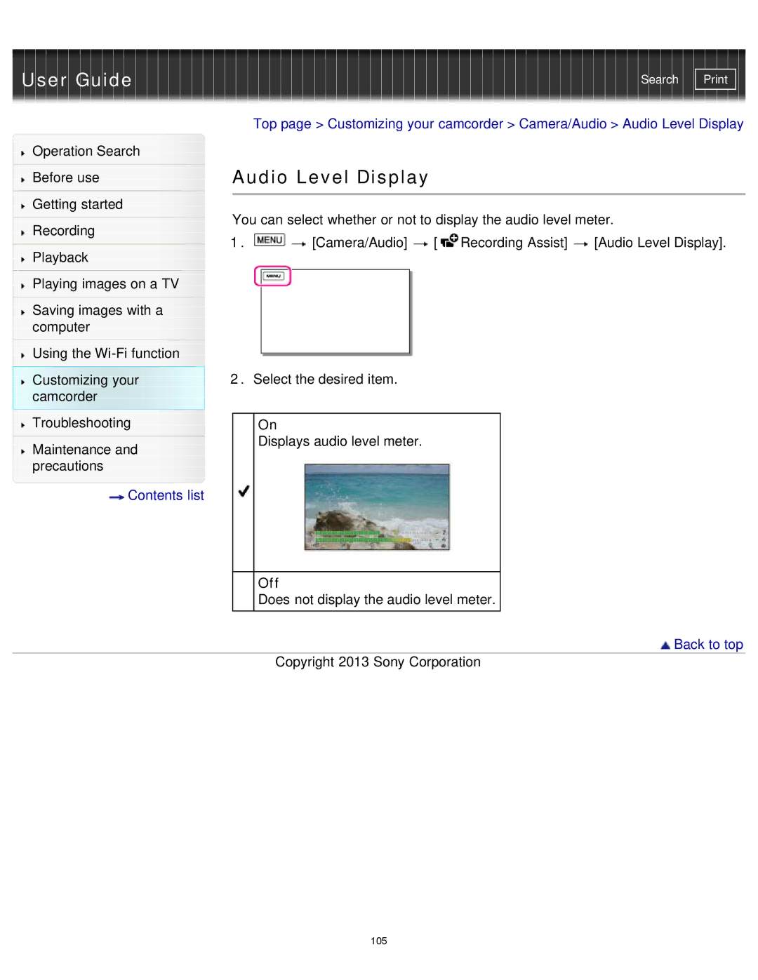 Sony HDR-MV1 manual Audio Level Display 