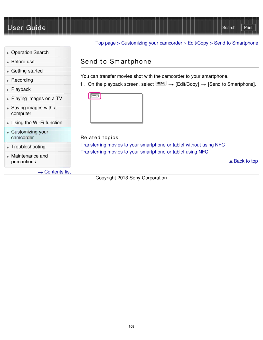 Sony HDR-MV1 manual Send to Smartphone 