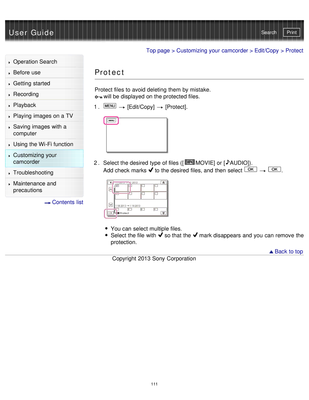 Sony HDR-MV1 manual Protect 