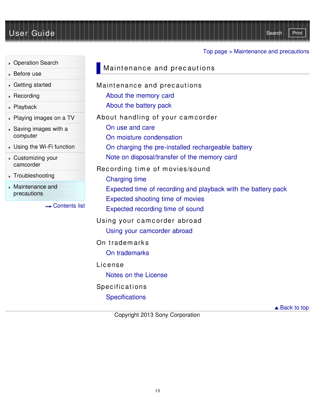 Sony HDR-MV1 manual Maintenance and precautions 