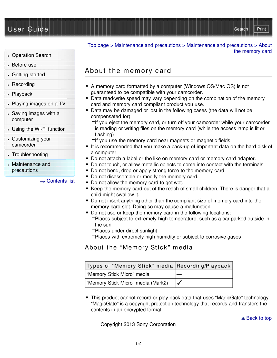 Sony HDR-MV1 manual About the memory card, About the Memory Stick media, Types of Memory Stick media Recording/Playback 