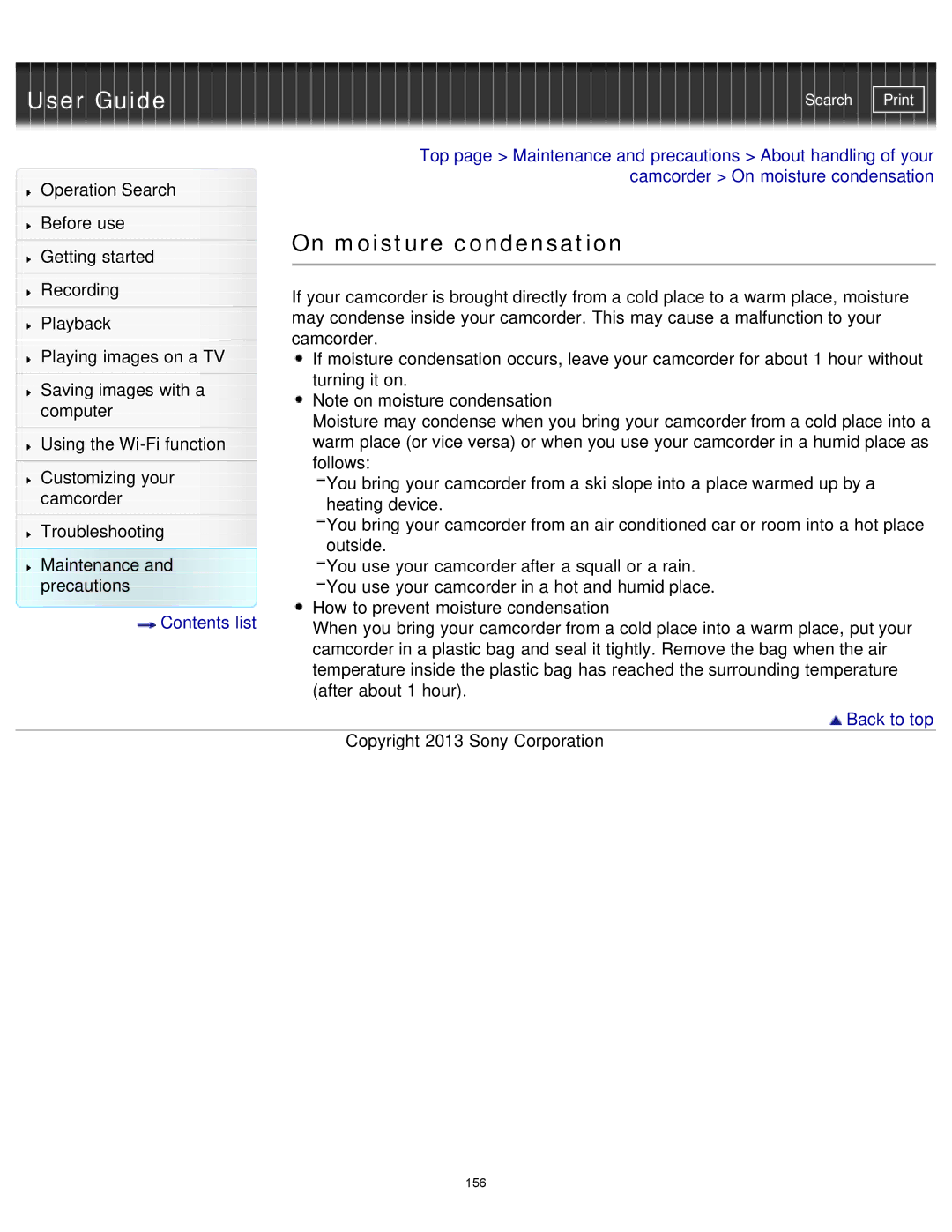 Sony HDR-MV1 manual On moisture condensation 