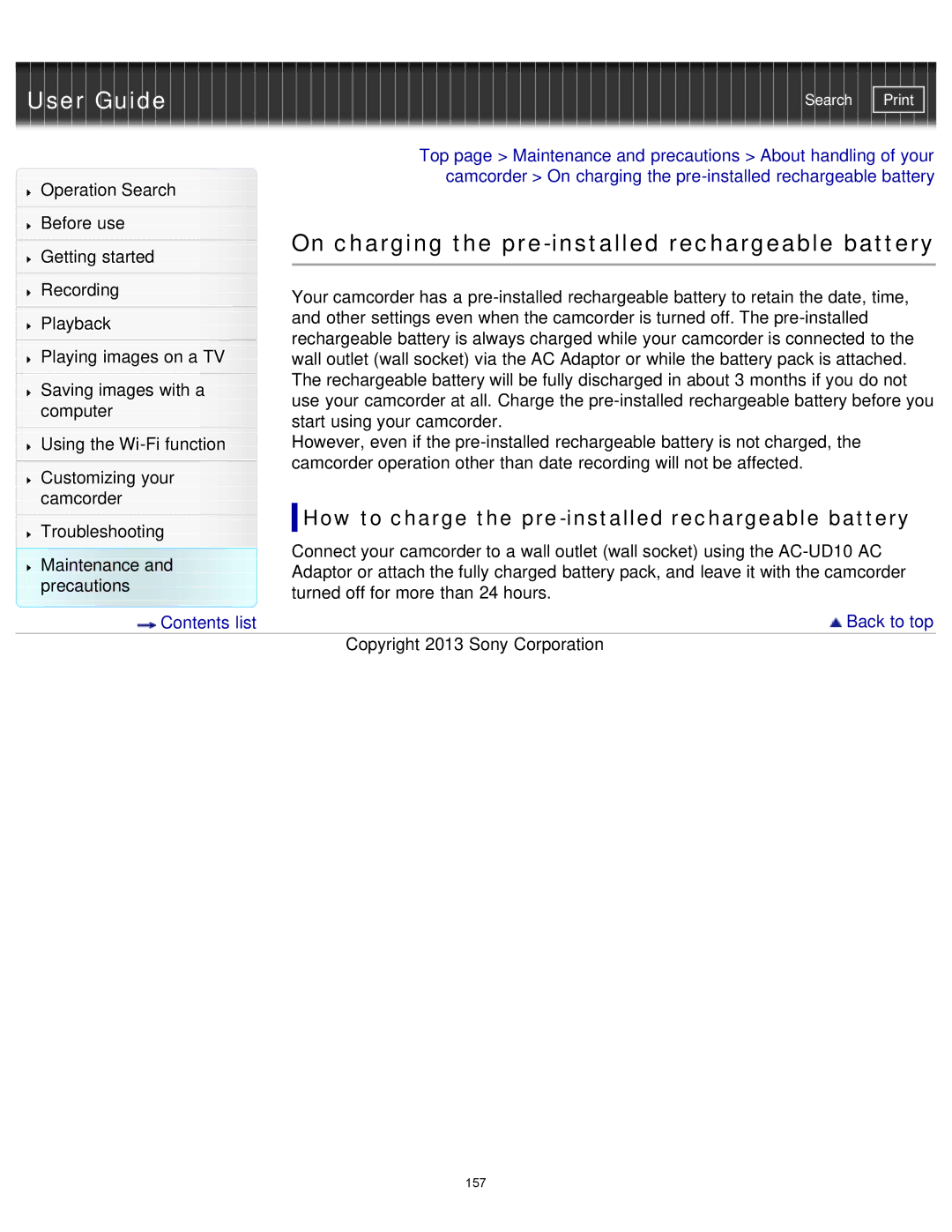 Sony HDR-MV1 On charging the pre-installed rechargeable battery, How to charge the pre-installed rechargeable battery 